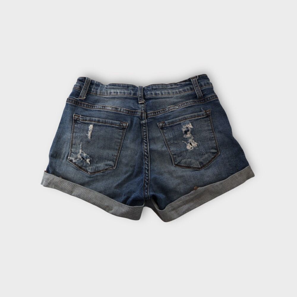 Kancan Denim Jean Cut Off Shorts Women’s Size 27 Stretch Distressed Blue - Picture 4 of 12